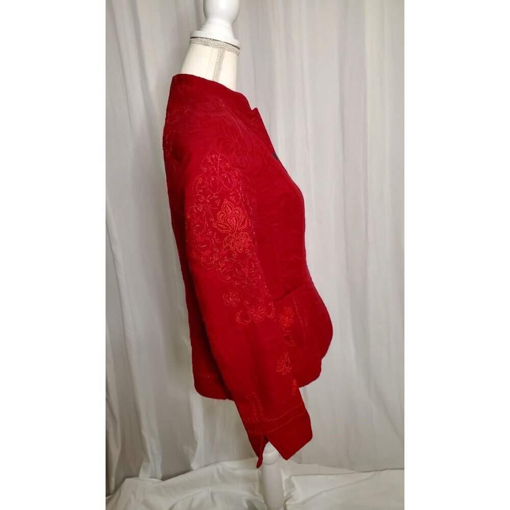 Coldwater Creek Blazer Jacket Womens 10 Red Button Up Lined Embroidered Jacquard - Picture 6 of 16
